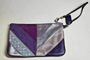 Coach Patchwork Signature Logo Wristlet Wallet Purple Gray Silver w/ Tag Y2K